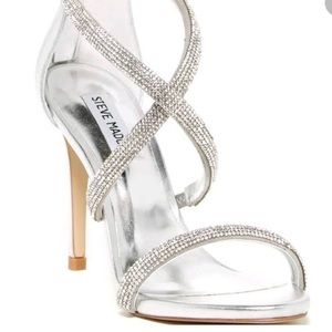 Strapy silver crystal rhinestone heels